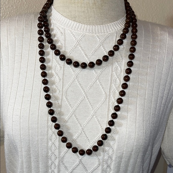 Vintage  Brown Beaded Necklace c05 - Picture 1 of 6